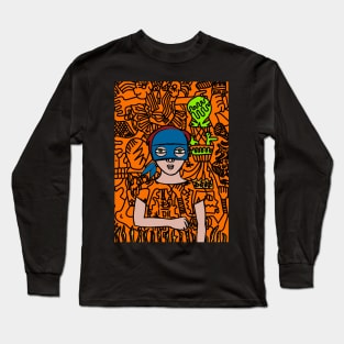 Discover the Unique 13 NFT: FemaleMask Character with Green Eyes, Light Skin, and Doodle Art Long Sleeve T-Shirt